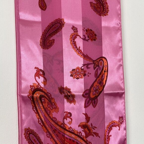 Pink Paisley Long Rectangle Scarf Striped 11”x52” - Picture 3 of 5
